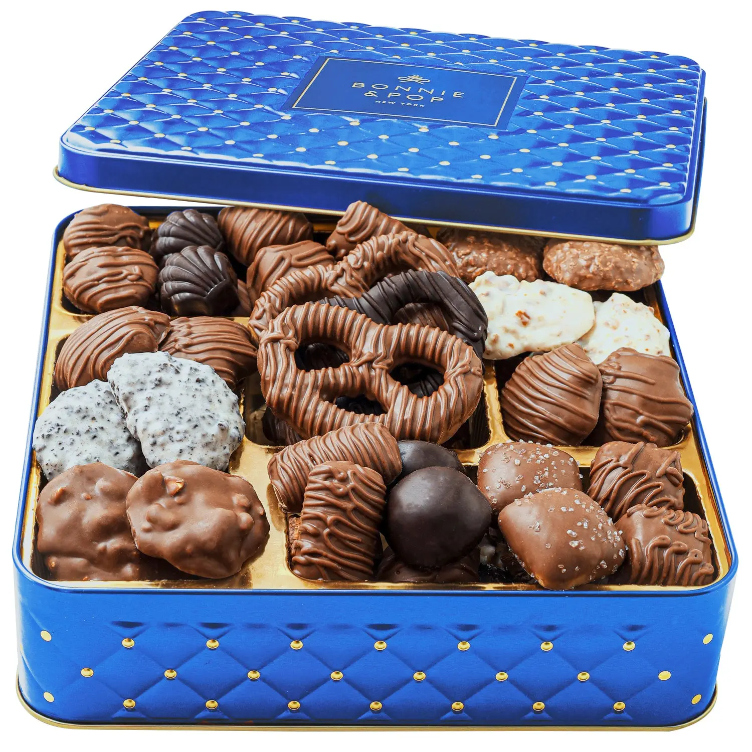 Dark & Mixed Chocolate Assortment Snack, Blue Holiday Gift Tin