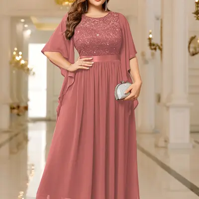 Elegant Sequined Dresses Plus Size Champagne Color - TikTok Shop