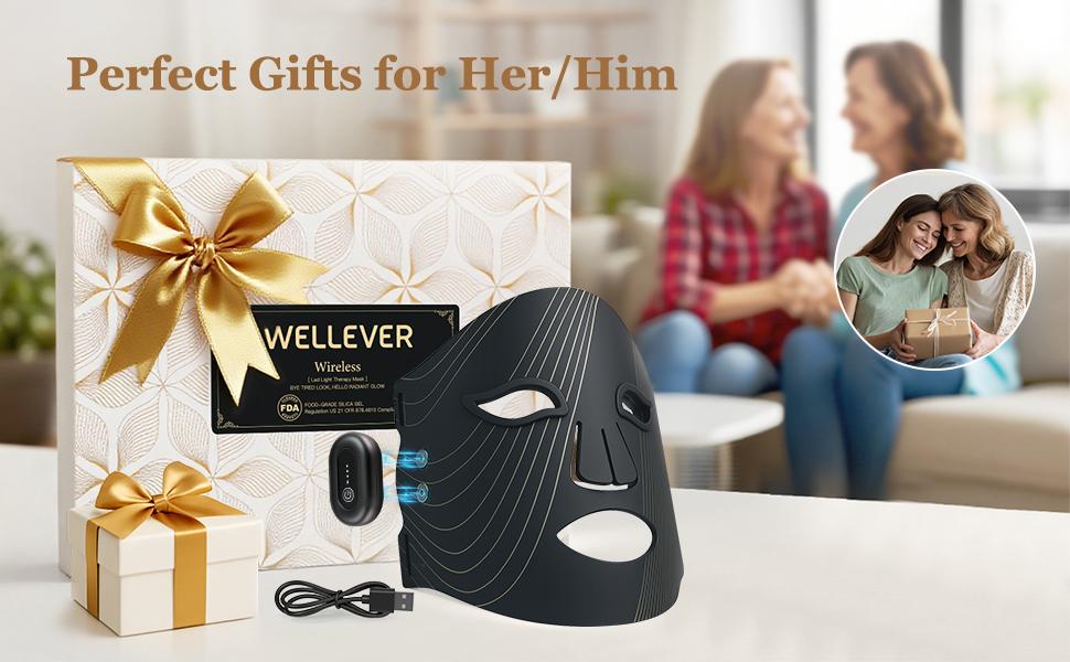 WellEver Wireless LED Face Mask 850nm NIR Therapy Red Light for Anti-Aging Portable Rechargeable Silicone Gel Skincare Mask with Adjustable Strap FDA Cleared 2-Year Warranty
