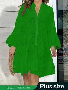 【Plus Size】 Solid Color Dress, Plus Elegant Long Sleeve Dress for Party Wedding Guest, Women's Plus Clothes for Summer