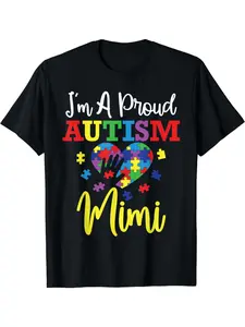 Autism Awareness Mimi Mom Design Graphic Tees Casual Men's Top Vintage Funny T-shirt Crewneck Breathable