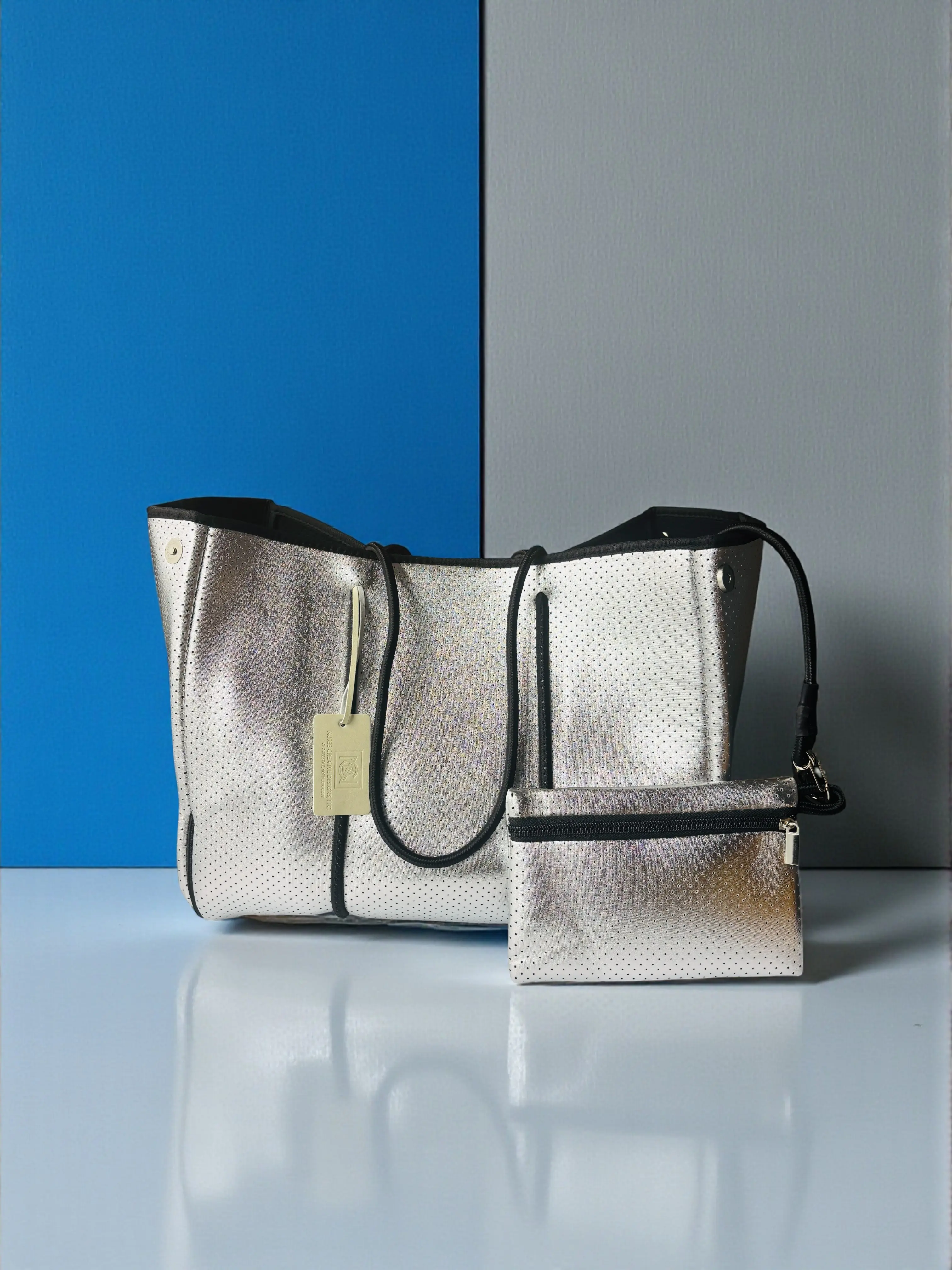 Silver Metallic Neoprene Tote