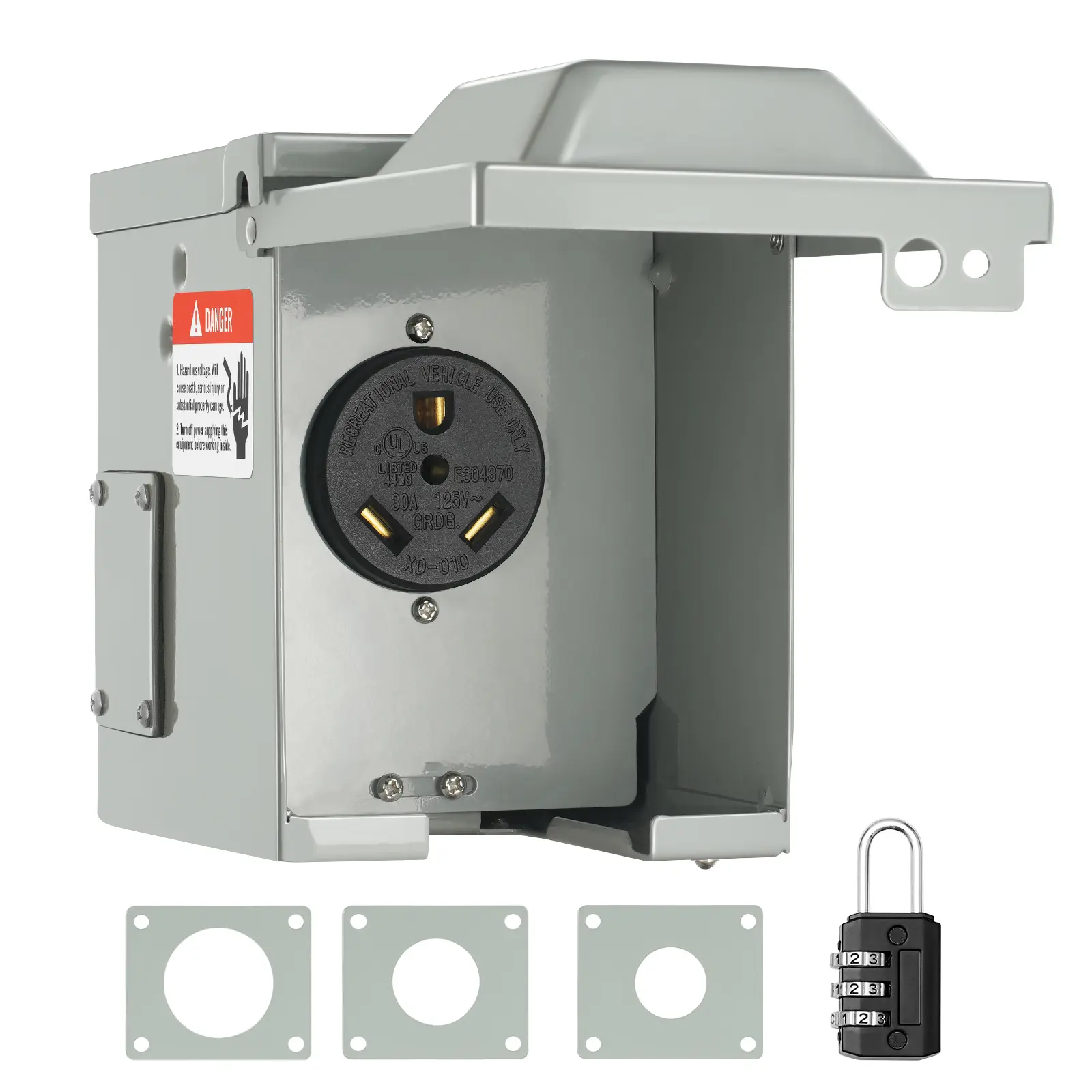 【summerfinds】VEVOR 30 Amp RV Power Outlet Box, 125Volt, Enclosed Lockable Outdoor RV Receptacle Box, NEMA TT-30R Weatherproof Electrical Panel, for RV Camper Trailer Motorhome Tested toStandards