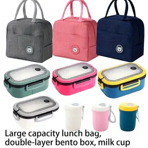Lunch Box Set, 1 Set Including Lunch Bag & Cutlery & Lunch Box, Insulated Lunch Bag, Lunch Box with Compartments, Suitable for Travel, Kitchen, Picnic
