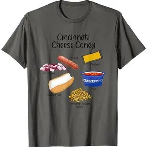 Cincinnati Cheese Coney Hot Dog Diced Onions Mustard Steamed T-Shirt