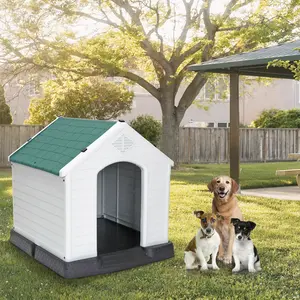 NOVA 28” L x 26” W x 28” H Plastic Dog House Enclosure, 100lbs Capacity Medium Pet Puppy Kennel Shelter, Waterproof, All Seasons, Easy to Assemble, with Ventilation Openings, Green
