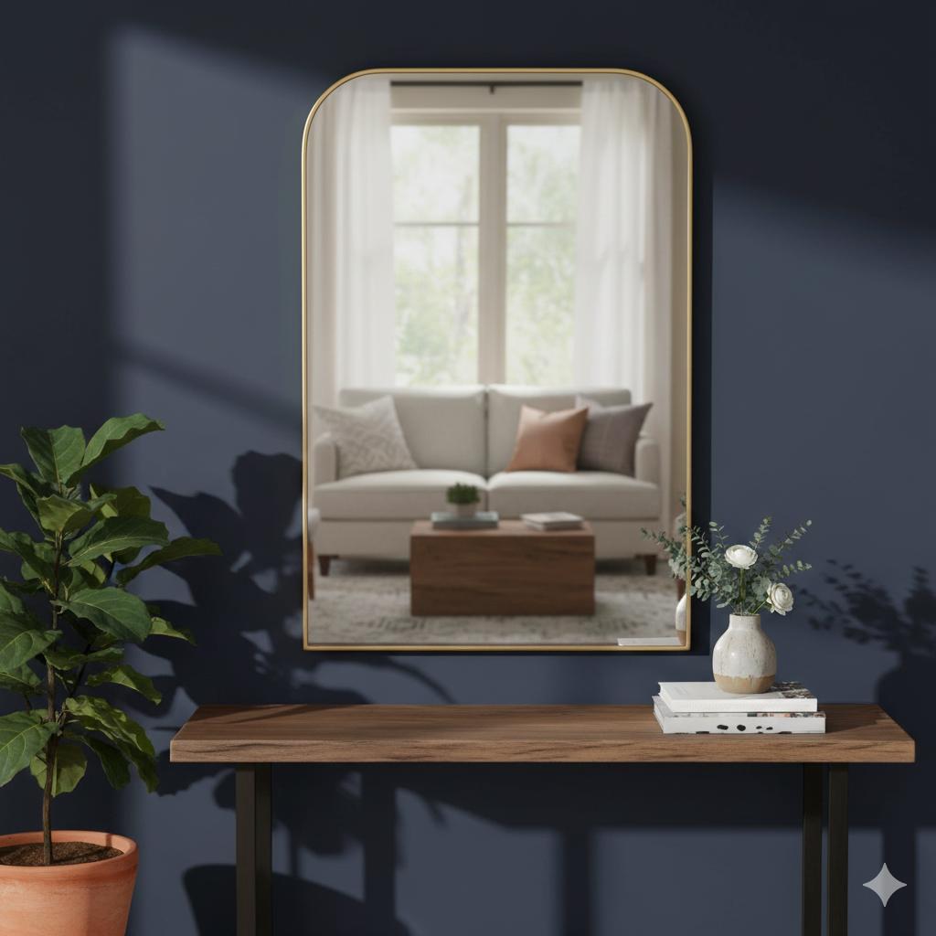 Infinity Mantle Wall Mirror 24" x 36" with Rounded Top, Rust-Resistant Frame, Black or Gold Finish, Modern Decor for Bathroom, Entryway, Bedroom, Living Room