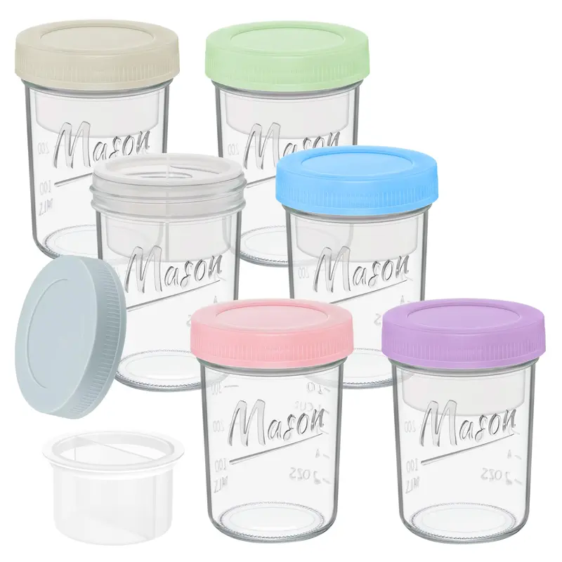 6-Pack Leak-Proof Wide Mouth Mason Jars with Lids for Overnight Oats, Fruits/Nuts, Chia Pudding, Yogurt, Parfait and Salad Airtight Stackable