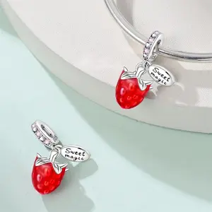 1pcs S925 sterling silver raspberry pendant for original 3mm bracelet necklace keychain DIY pendant to make gifts for women, suitable for birthday holiday party gifts
