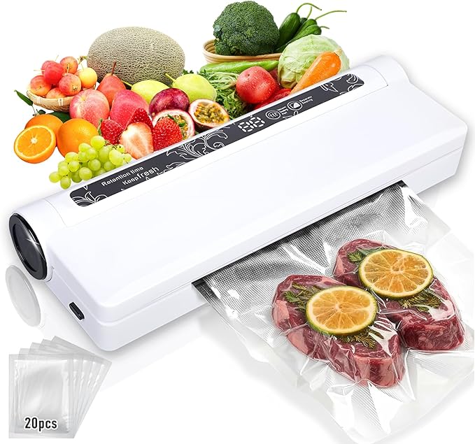 Food Vacuum Sealer Machine 75KPA Dry Wet Modes Compact Kitchen Sealer with 20 Bags