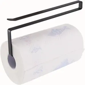 Under Cabinet Paper Towel Holder, 1-Pack Paper Towel Rack Hanger Over The Door No Drilling (Black)