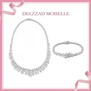【Lumina Elegance Set】Delzzad Twinkle Lumina Necklace Bracelet Jewelry Set Synthetic Moissanite Necklace Bracelet Moissanite Jewelry Set S925 Sterling Silver Perfect Birthday Engagement Wedding Anniversary Christmas Gifts