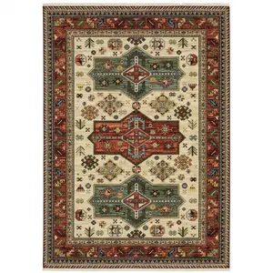 HomeRoots 8x11 ft. Fringed Oriental Power-Loom Stain-Resistant Rectangle Durable Area Rug, Brick Red-Orange-Rust-Beige-Gold-Pale Blue-Olive-Navy-Black, Home Decor for Living Room, Indoor Floor Decorative Mat, Home Decor Rug, Decorative Rug Mat