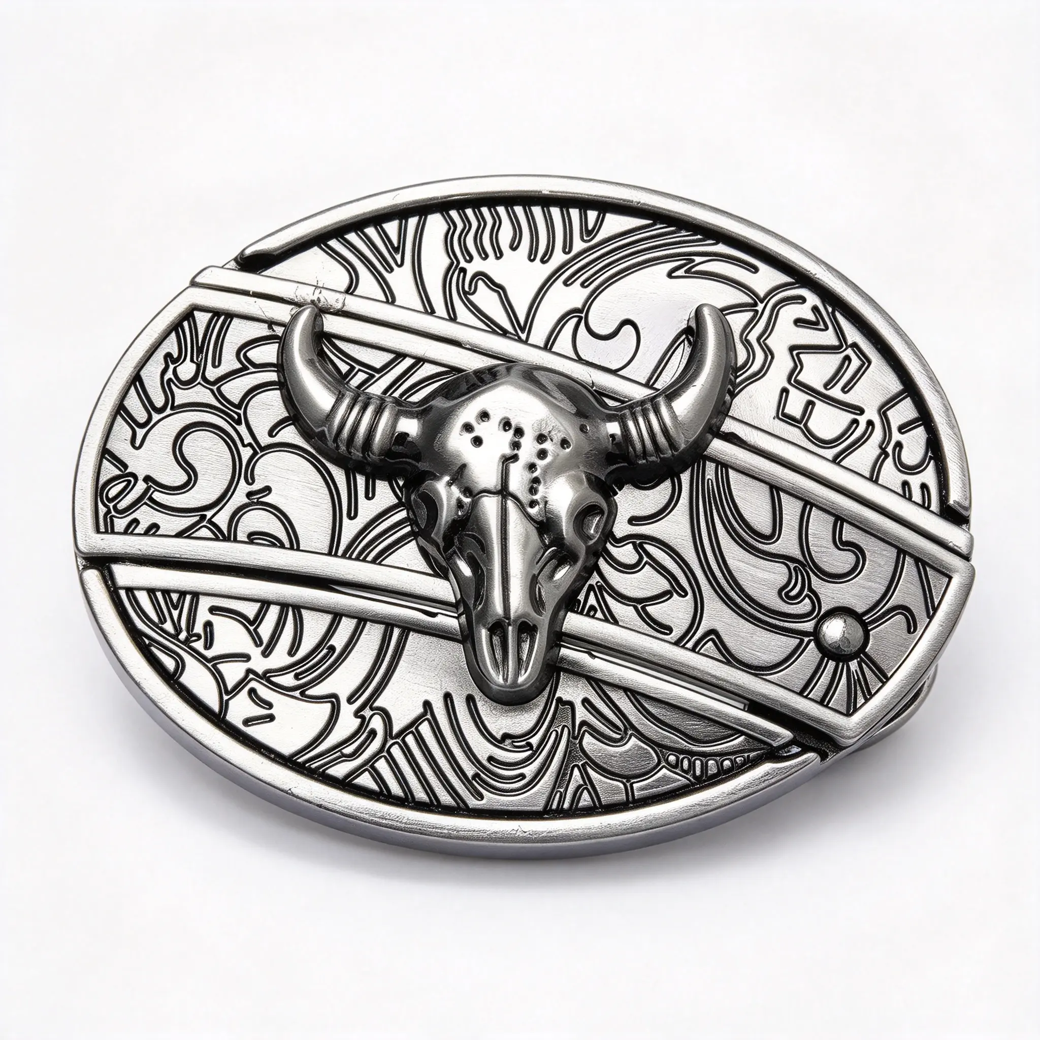 Vintage Bull Skull Western Belt Buckle, Antique Silver Cowboy Rodeo Belt Buckle, Engraved Floral Pattern Belt Buckle for Men Women, Fits Standard Leather Belt, Country Western Cowgirl Outfit Accessory
