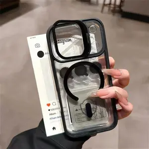 [ iPhone17 case ] Shockproof Camera Lens Protector & Stand Protection Phone Cases for iphone17Pro Max 16 15 iPhone case silicone soft shell TPU+PC