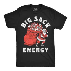 Mens Funny T Shirts Big Sack Energy Santa Sarcastic Christmas Graphic Novelty Tee For Men Mens Funny T Shirts Cool Vintage Fashion T-Shirt Gift Classic Menswear Christmas Apparel for Men Novelty Tees for Guys Black -