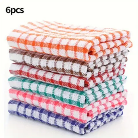 6 Pieces Kitchen Hand Towels, Highly Absorbent and Durable Mixed-Fabric Dish Towels, Kitchen Dish Cloths, Dishcloths For Washing Dishes, 28 x 40 cm, Jacquard Checkered Tea Towels for Household Cleaning