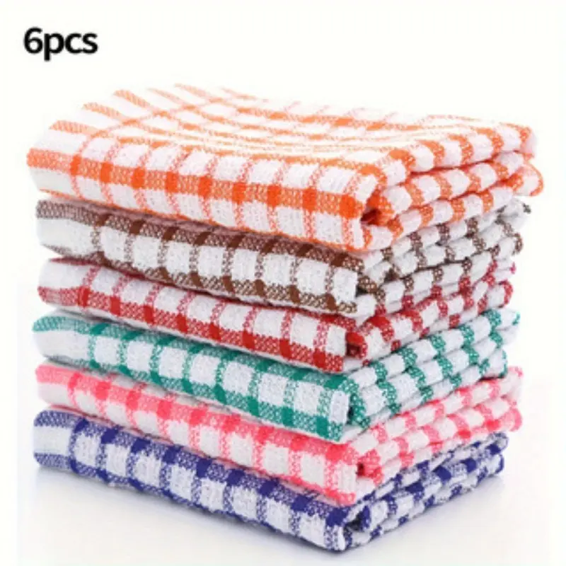 6 Pieces Kitchen Hand Towels, Highly Absorbent and Durable Mixed-Fabric Dish Towels, Kitchen Dish Cloths 28 x 40 cm, Jacquard Checkered Tea Towels for Household Cleaning