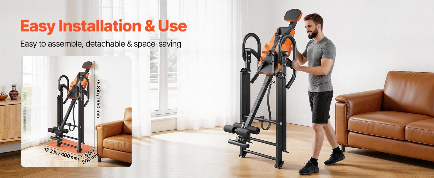 VEVOR Inversion Table, 300 lbs Capacity Heavy Duty Back Inverter Stretcher, Inverted Table with Dual-Roller Locking, Decompression Tables for Shoulders, Neck, Back, Multi-Angle Adjustable Tether Strap#BackToSchool