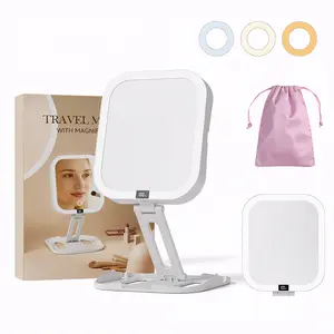 【NEW IN】Smart Touch Sensor LED Makeup Mirror | Foldable, 10X Magnification, Rechargeable, Battery Display, 3 Color Lighting, Dimmable Brightness, Travel Vanity Mirror
