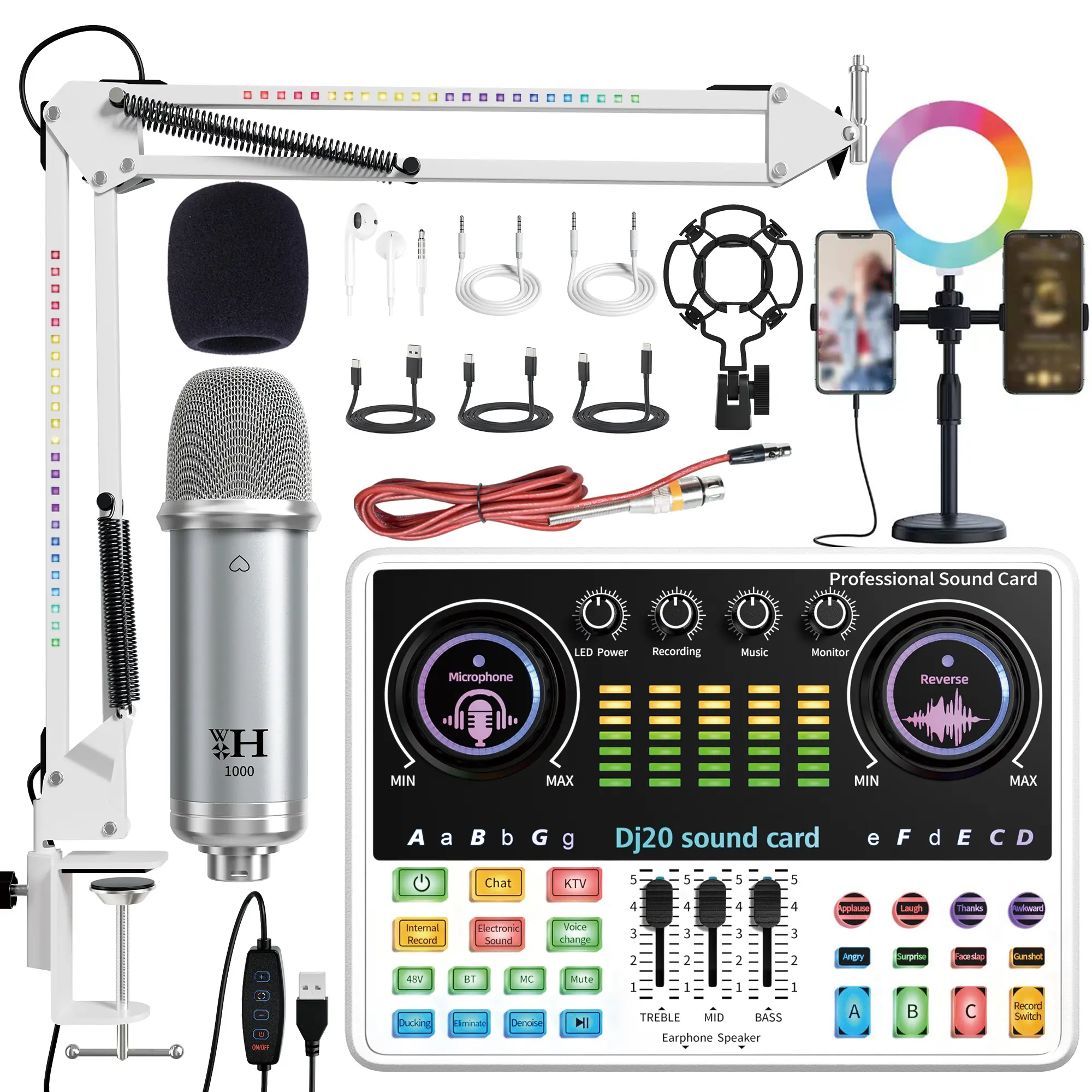 DJ20 Live Sound Card Ideal for PC/Mobile Live Singing, Recording Studio Equipment, Streaming/ Podcasts/Games Clear and Delicate Sound Quality Plug-and-play Professional Audio Mixer