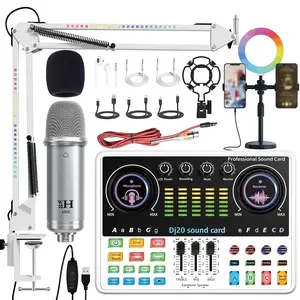 DJ20 Live Sound Card Ideal for PC/Mobile Live Singing, Recording Studio Equipment, Streaming/ Podcasts/Games Clear and Delicate Sound Quality Plug-and-play Professional Audio Mixer