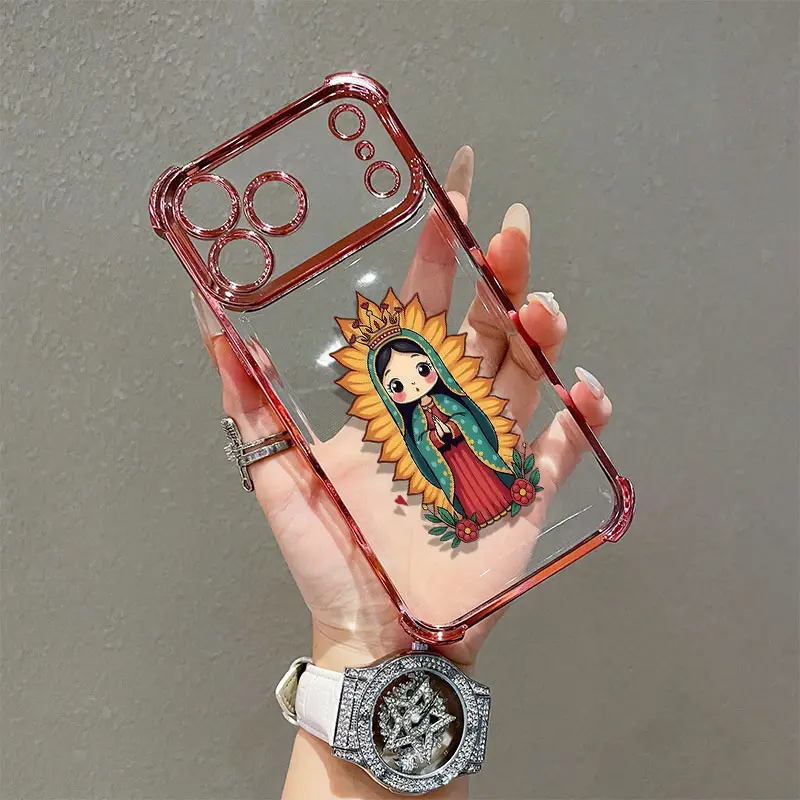 Transparent TPU Smartphone Casing - Electroplated Religious Figure Design, 4-Corner Airbag Shockproof Protection, Phone Cover Accessory for iPhone 17/16/15/14/13/12/11 Pro Max