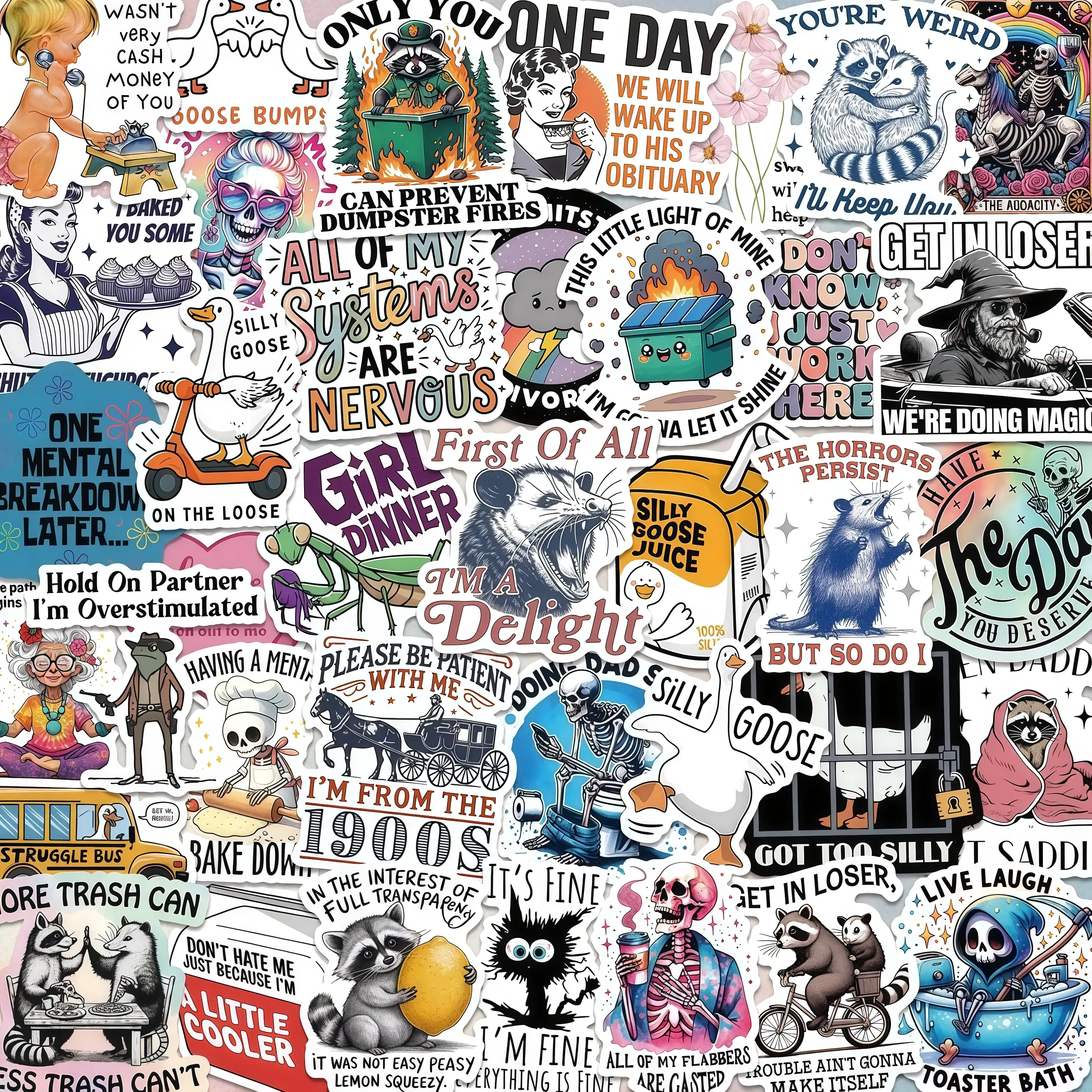 200PCS Funny Holographic Stickers, Waterproof Vinyl Sarcastic Meme Decals, No Repeats, Aesthetic Laptop Water Bottle Phone Scrapbook Skateboard Luggage Stickers