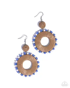 Sprinkle Statement - Blue Bead Brown Raffia Earrings - Paparazzi