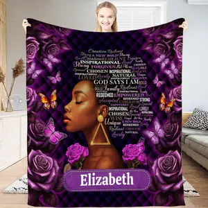 Personalized African American Women Fleece Blanket, Inspirational Quotes Motivational Bible Verse Soft Warm Flannel Blankets, God Christian Gifts for Black Girl Mom Wife