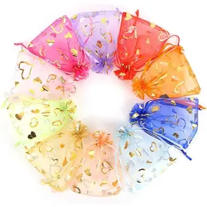 Organza Bags Small Sheer Bags Mesh Bags Drawstring Organza Bags 4x6 Cute Jewelry Bags Party Favor Bags Wedding Return Bags Small Business Packaging 100PCS Mixed Heart