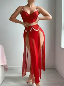 Sexy Mesh Breathable Brazilian Lingerie Set with Thongs, Underwire Bra Buckle Design, Medium Support Plain Pattern Suit for All Seasons