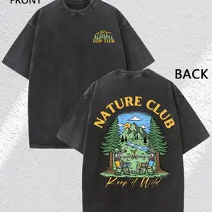 Men's Vintage Batik Graphic Tee - 100% Cotton Double-Sided Mountain & Nature Print, Round Neck Streetwear for Outdoor Adventures | Breathable All-Season Comfort for Hiking, Camping & Daily Wear