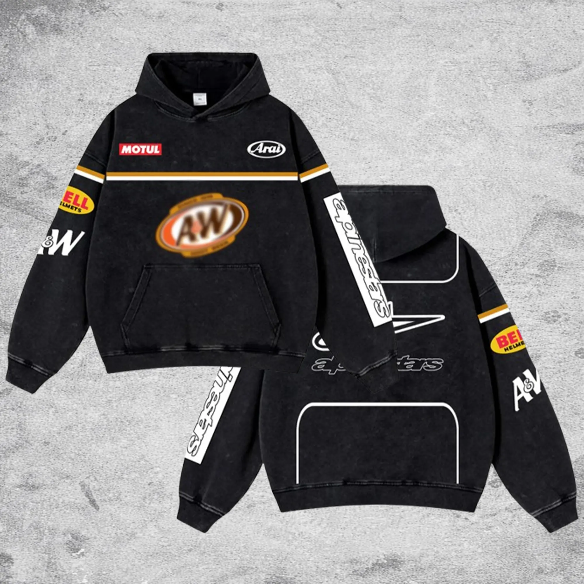 A-stars A&W Root Beer Sport Racing Retro Unisex Acid Washed Hoodie Hoodie Motor World Champion Enthusiast Apparel Streetwear Helmet Racing Team Super Motorsports Clothing Riders Motocross Off-Road Dirt Bike Fan Gear Cotton For Motor Fan