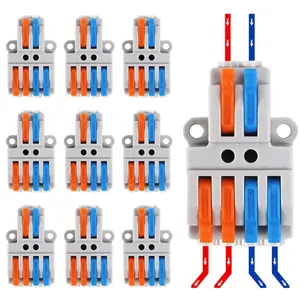 10 count Lever Wire Connectors - 2 in 4 Out Quick Electrical Lever Nuts, Push-in Conductor Terminal Block AWG 28-12