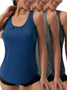 Women's Solid Color Racer Back Sports Tank Top, Breathable Quick Drying Comfortable Sleeveless Sports Top for Yoga Gym Workout Running, Ladies Sportswear for Spring & Summer, Activewear Clothing, Gym Athletic Clothes