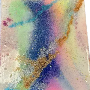 Epoxy Canvas with Vibrant Multicolor Design and Gold Glitter Accents for Artistic Projects