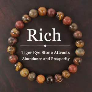 Rich Bracelet Tiger's Eye Attracts Abundance And Prosperity Healing Crystal Bead Gorgeous Beads Stone Gemstone Jewelry Energy Love Girlfriend Boyfriend Souvenir Valentine Father Mother Anniversary New Year Christmas Halloween Birthday Gift