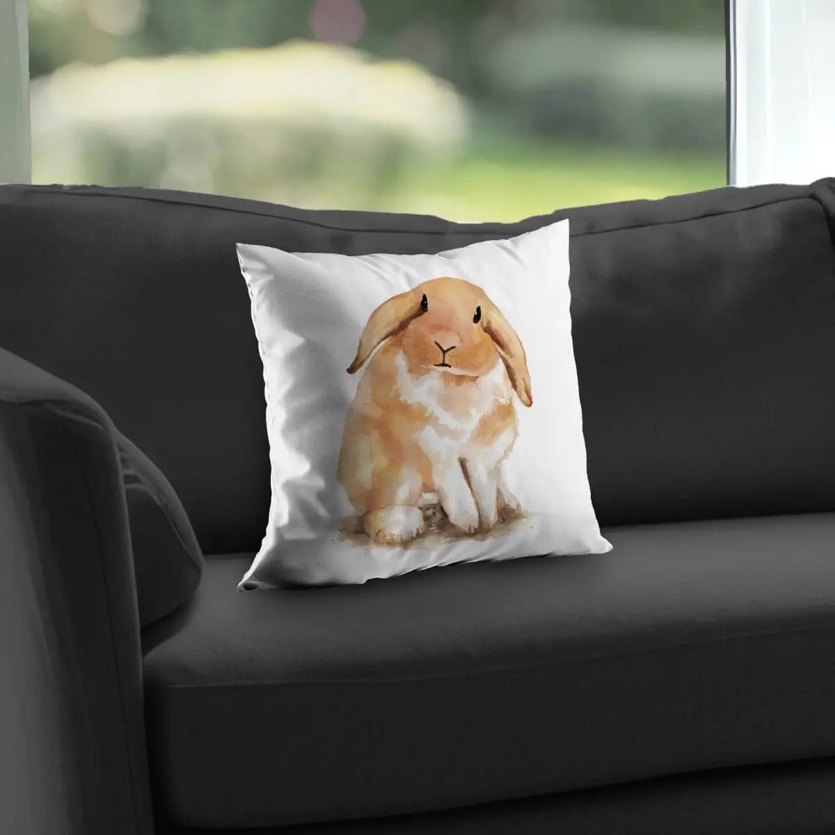 360 Stand Whimsy Lop-Rabbit Illustrative Children’s Art Throw Pillow, 14x14 in Durable Poly Twill, Nursery Accent Piece Home Textile Soft Furnishing, Kids’ Space Gift, Imaginative, Practical, Soft Touch