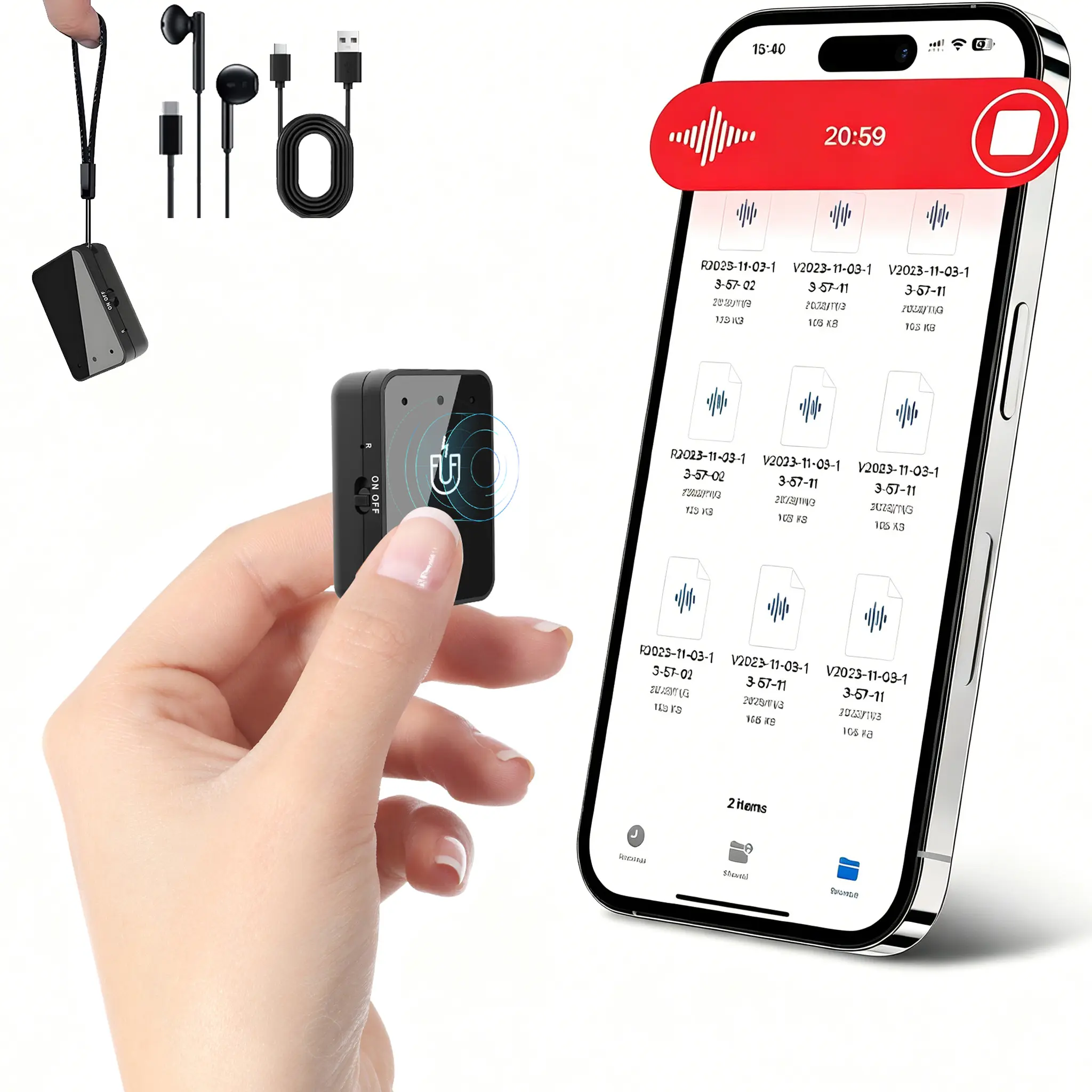 Voice Activated Recorder - Mini Voice Recorder With Ai-Intelligent Noise Reduction, 45H continuous recording, USB-C Listening Devices For Lectures/Interviews/Meeting