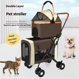Double-layer Portable Outdoor Separated Pet Stroller