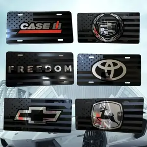 [SALE 50%] Black American Flag License Plate Metal Front Tag Patriotic Blackout Vanity Plate for Cars Trucks To