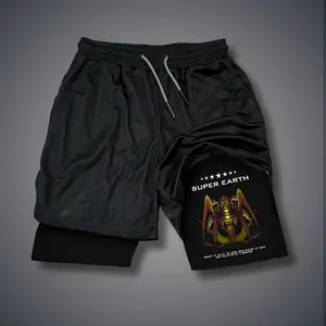 Helldivers II Double-Layer Sports Shorts Graphic Shorts Black Shorts Camo Shorts Streetwear Shorts Men Outfits Men Short Shorts Vacation Outfits Shorts