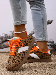 New leopard print energetic German training shoes for women, orange white contrasting Forrest Gump shoes, trendy and cool street versatile flat sports shoes