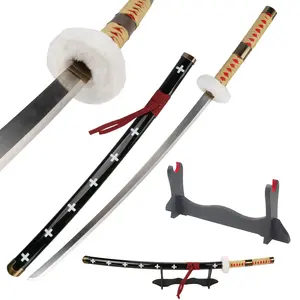 ELERVINO Real Roronoa Zoro Cosplay Sword Death Surgeon Trafalgar Law 41 inches Not Sharp Samurai Katana with Wooden Holder Stand Display Anime Fans for Halloween Role Playing Props Cosplay Collection Decoration Christmas Gift Birthday New Year