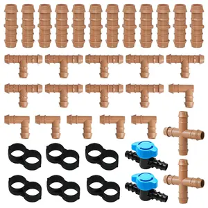 37 count Drip Irrigation Fittings Kit for 1/2 Inch Tubing - 12 Couplings, 9 Tees, 6 Elbows, 6 Plugs, 2 Crosses, 2 Valves
