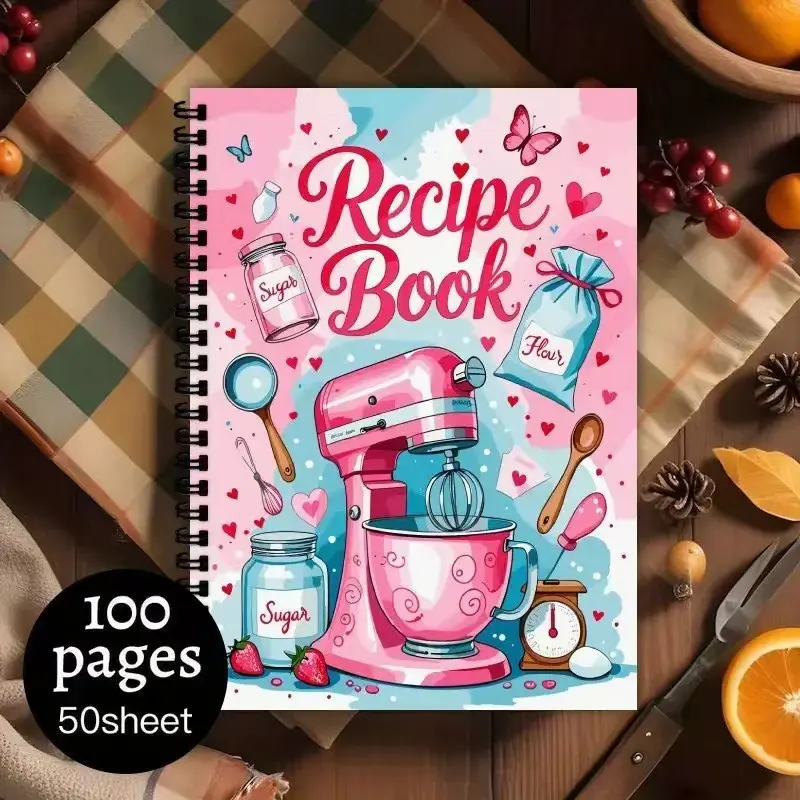 Sweet Baking Recipe Book with Girl Heart Design, Cute Aesthetic Handheld Cookbook for Recording Personal Recipes, Perfect for Home Baking Enthusiasts, Baking Lovers, Kitchen