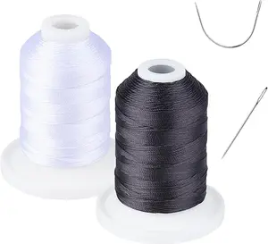 Extra Strong Upholstery Top Thread, Heavy Duty - Simthread 100% Polyester Bonded Thread Tex 69 (12wt) - 250 Yards 1 White 1 Black