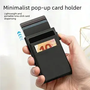 Large capacity portable card holder, ID case, automatic pop-up metal card box, anti-demagnetization, anti-skimming, slim coin purse