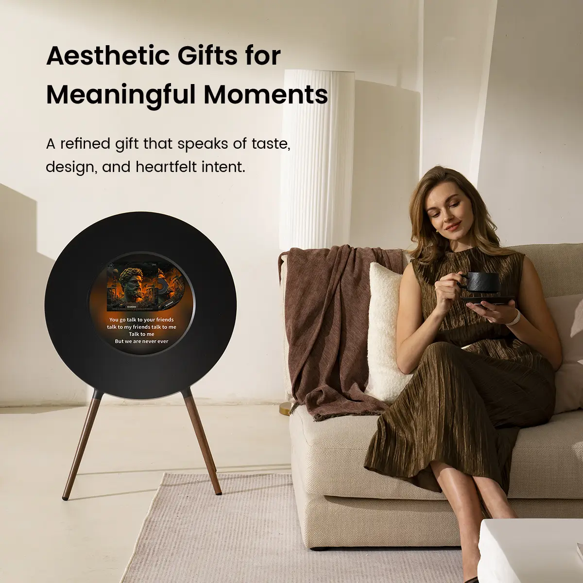 MorningBlues Record R1 Electronic Wireless Mobile Bluetooth Speaker - 50Hz-20kHz Frequency Response, 360° Immersive Stereo Sound, Bluetooth 5.1, Synchronized Lyrics Display, Modern Floor Standing Speaker for Father's Day, Yes for Smartphones
